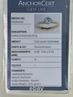 0.82 Carat Diamond Solitaire 18ct Gold & Platinum Certificate 3.2g Size N 1/2