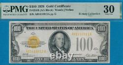 $100. 1928 Gold Seal Gold Certificate Beautiful Pmg Vf30 No Comments