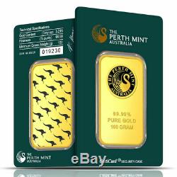 100 gram (3.215 oz). 9999 Fine Gold Bar Assay Certificate