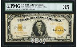 $10 1922 Fr# 1173 Large S/N GOLD CERTIFICATE PMG Choice Very Fine 35 VF35