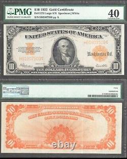 $10 1922 Gold Certificate Fr. 1173 PMG 40 Extremely Fine