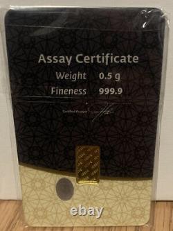 10.5 Gram Bars Of Gold. 9999 Fineness, IGR GOLD BAR, Assay Certificate