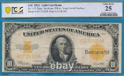 $10. Fr. 1173 1922 Gold Seal Gold Certificate Pcgs Vf25