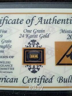(10 Pack) Acb Gold 24k Solid Bullion Minted 1grain Bars 9999 Fine Certificate! $
