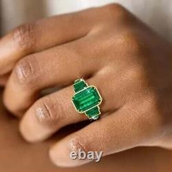 12.0 ct Lab Created Emerald 14k Yellow Gold Plated Engagement Ring For Women's