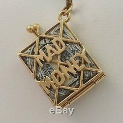 14K Gold 3D Mad Money Opening Purse Silver Certificate Charm Pendant 5.2gr