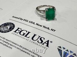 14K White Gold 5.12CT Natural Emerald & Diamond Ring withEGL Authentic Certificate