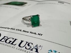 14K White Gold 5 CT Natural Emerald & Diamond Ring withEGL Authentic Certificate