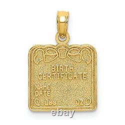 14k Yellow Gold Birth Certificate Pendant Charm Necklace Special Occasion Fine
