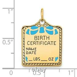 14k Yellow Gold Enameled Blue Engravable Birth Certificate Pendant Charm