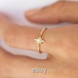 14k Yellow Gold Finish Fine Star Shaped Round Cut Diamond Party Wear Ring