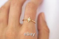 14k Yellow Gold Finish Fine Star Shaped Round Cut Diamond Party Wear Ring