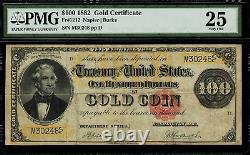 1882 $100 Gold Certificate FR-1212 Graded PMG 25 Very Fine