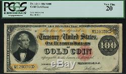 1882 $100 Gold Certificate FR-1214 Graded PCGS 20 Very Fine Teehee/Burke
