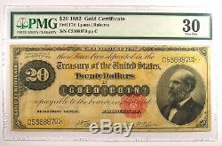 1882 $20 Gold Certificate FR-1178 Note Bill Certified PMG 30 (Very Fine)
