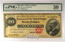 1882 $20 Gold Certificate FR-1178 Note Bill Certified PMG 30 (Very Fine)