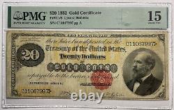 1882 $20 Gold Certificate PMG Choice Fine 15, noted annotation