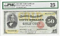 1882 $50'Large Size' Gold Certificate PMG 25 Very Fine (Minor Restoration)