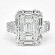 18KT White Gold Art Deco Baguette Round Diamond Cluster Halo Accented Side Ring