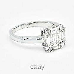 18KT White Gold Baguette and Round Diamonds Square Illusion Cluster Ring R38893