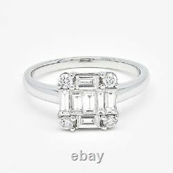 18KT White Gold Baguette and Round Diamonds Square Illusion Cluster Ring R38893