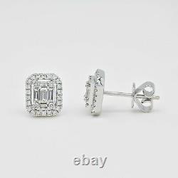 18KT White Gold Natural Diamonds Wide Halo Cluster Stud Earrings E067425