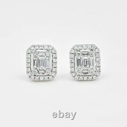 18KT White Gold Natural Diamonds Wide Halo Cluster Stud Earrings E067425