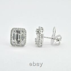 18KT White Gold Natural Diamonds Wide Halo Cluster Stud Earrings E39651