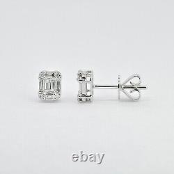 18KT White Gold Natural Diamonds Wide Illusion Cluster Stud Earrings E49568A