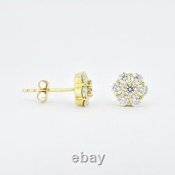 18KT Yellow Gold Natural Diamonds Hexagon Cluster Stud Earrings E065714-0.85