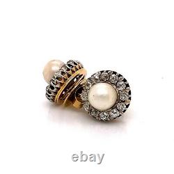 18K Yellow Gold Natural Pearl Diamond Earring Vintage with certificate
