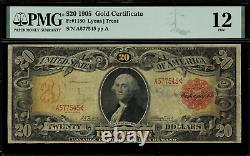 1905 $20 Gold Certificate FR-1180 Technicolor Graded PMG 12 Comment Fine