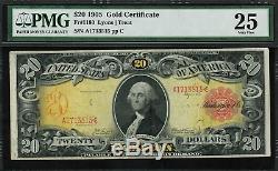 1905 $20 Gold Certificate FR-1180 Technicolor Graded PMG 25 Very Fine