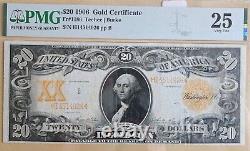 1906 $20 GOLD CERTIFICATE PMG 25 Fr. 1186 Teehee Very Fine Bright