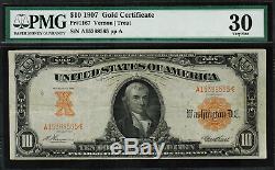 1907 $10 Gold Certificate FR-1167 Graded PMG 30 Very Fine Vernon/Treat