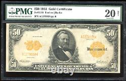 1913 $50 Gold Certificate Bill FR-1199 Certified PMG 20 Net (Very Fine)
