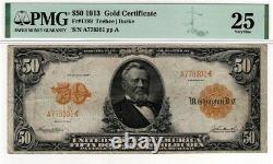 1913 $50 Gold Certificate Note Fr. 1199 Teehee Burke Pmg Very Fine Vf 25