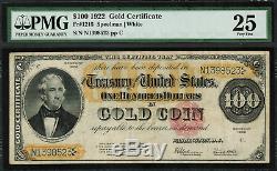 1922 $100 Gold Certificate FR-1215 Graded PMG 25 Very Fine