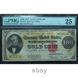 1922 $100 Gold Certificate FR. 1215 PMG 25 Very Fine Scarce