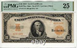 1922 $10 GOLD CERTIFICATE NOTE FR. 1173am MULE SMALL SERIAL PMG VERY FINE VF 25
