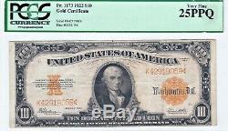 1922 $10 Gold Certificate Bank Note PCGS 25 PPQ Very Fine Ten Dollars Large-Size