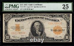 1922 $10 Gold Certificate FR-1173 Graded PMG 25 Very Fine
