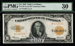 1922 $10 Gold Certificate FR-1173 Star Note Graded PMG 30 Comment Very Fine