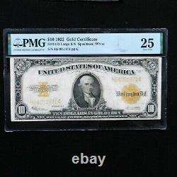 1922 $10 Gold Certificate, Fr #1173 Large S/N, PMG 25 Very Fine (Speelman-White)