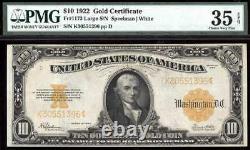 1922 $10 Gold Certificate Fr. 1173 PMG 35 EPQ