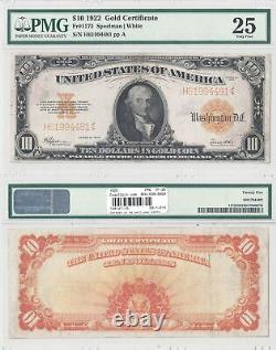 1922 $10 Gold Certificate Fr 1173 PMG Very Fine-25