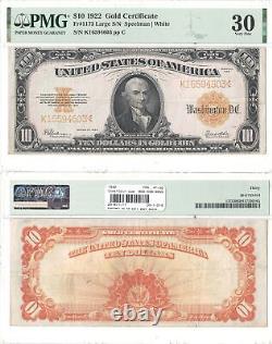 1922 $10 Gold Certificate Fr 1173 PMG Very Fine-30