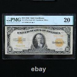 1922 $10 Gold Certificate Fr #1173a Small S/N, PMG 20 Very Fine (Speelman-White)