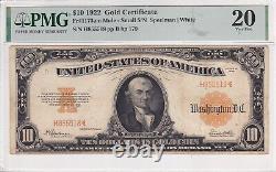 1922 $10 Gold Certificate Fr. #1173am Mule John Burke Plate 179 PMG 20 VF Rare