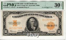 1922 $10 Gold Certificate Gutter Fold Error Note Fr. 1173 Pmg Very Fine Vf 30 Epq